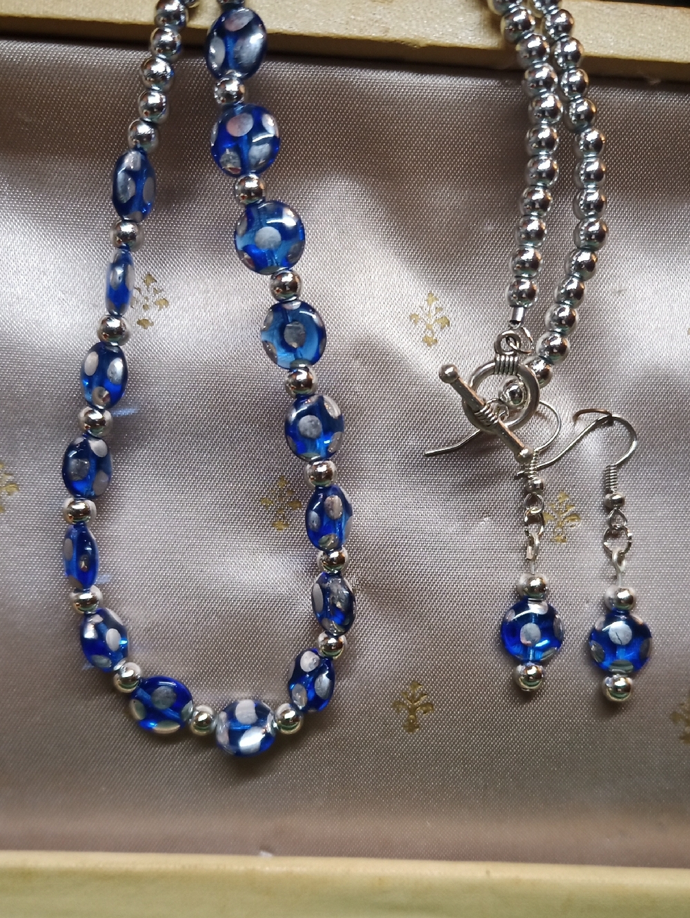 Blue Glass Bead Necklace and Earrings Set - Elegant Women’s Jewelry